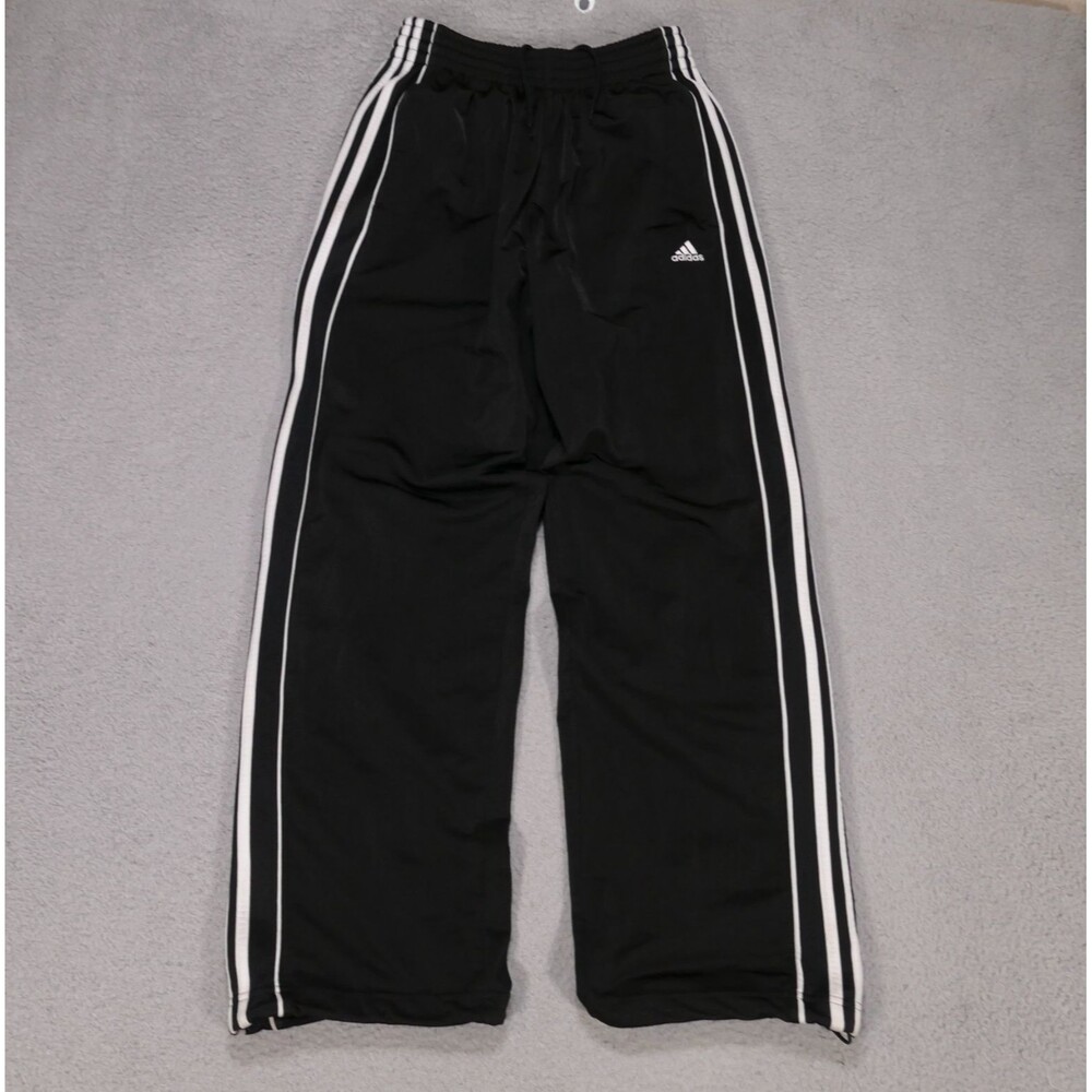 Adidas Track Pants Black/White 3 Stripe Hip Hop y2k Baggy Skate Size S (30x29)